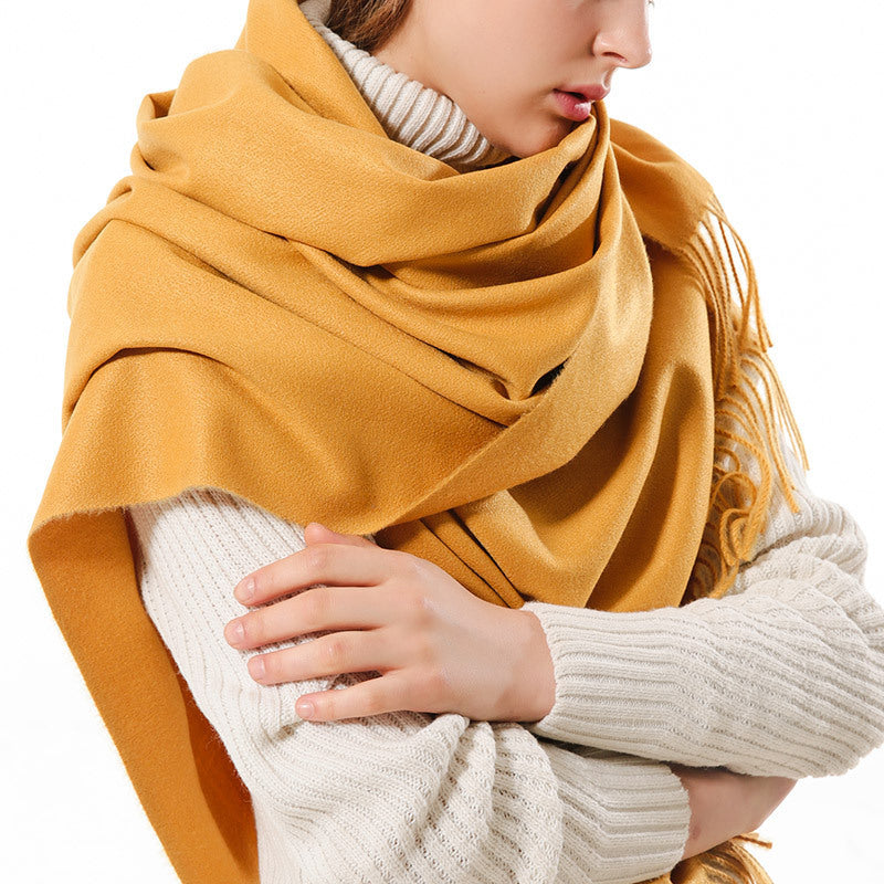 Women wool thick solid scarf