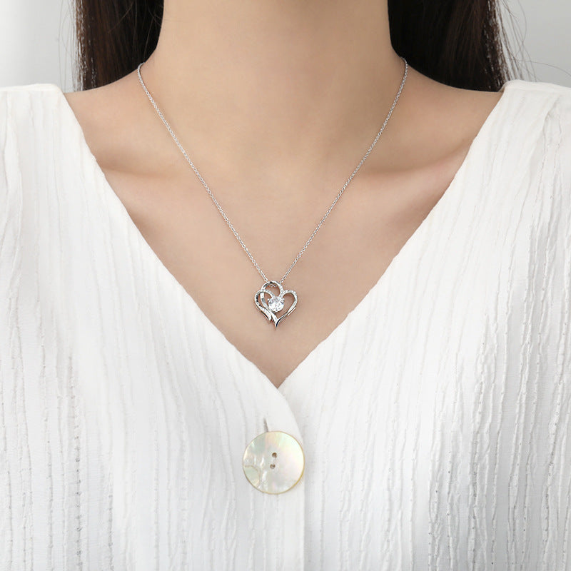 Double Love Heart-shaped Necklace With Rhinestones Day