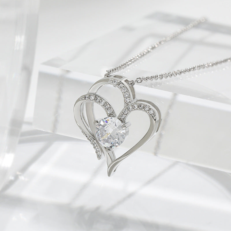 Double Love Heart-shaped Necklace With Rhinestones Day