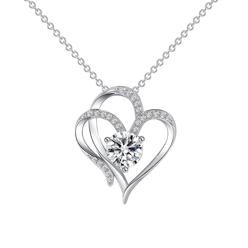 Double Love Heart-shaped Necklace With Rhinestones Day